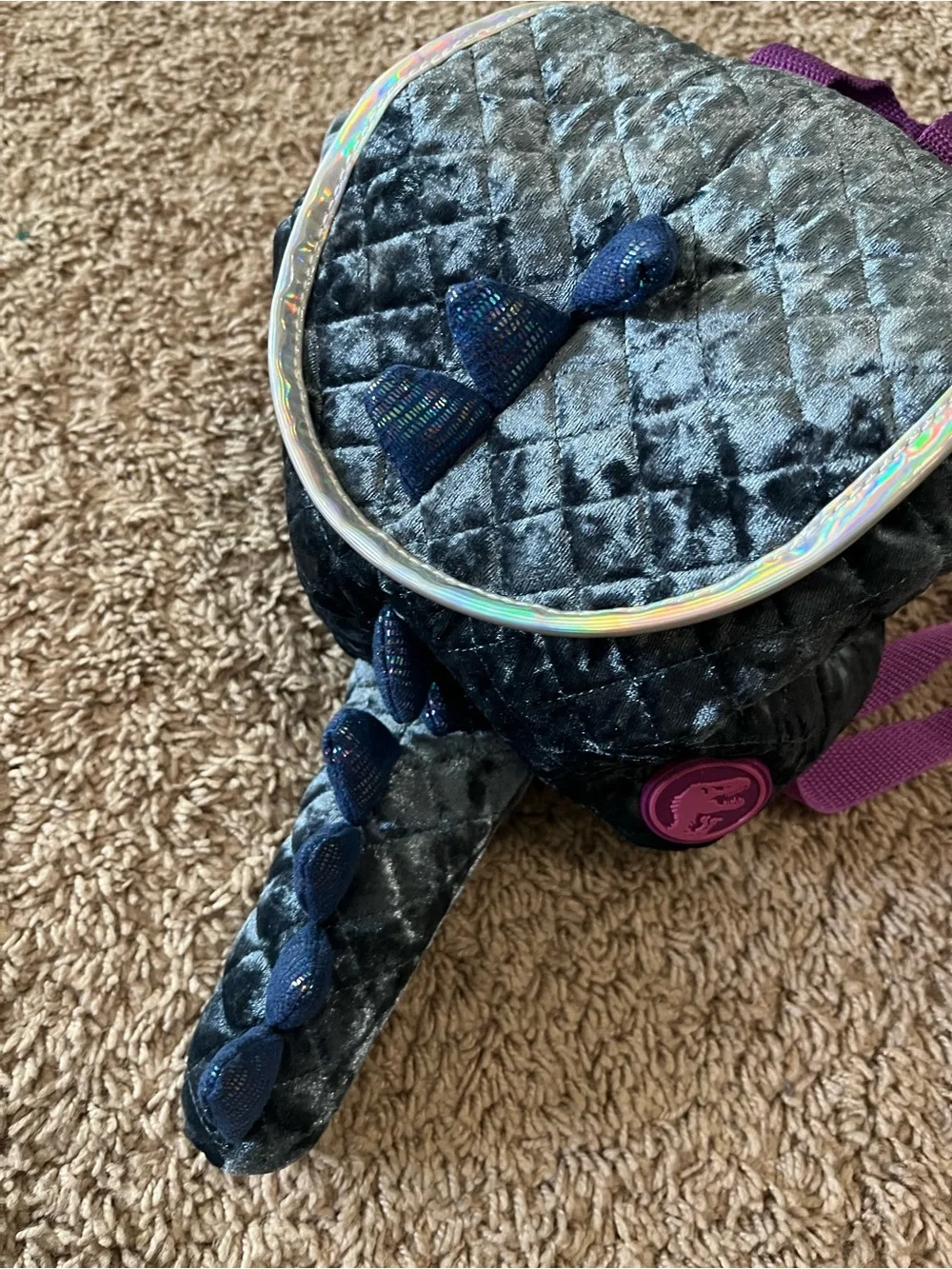 Jurassic World Girls Mini Backpack Blue Iridescent Dinosaur W/ Tail New w/o Tags
